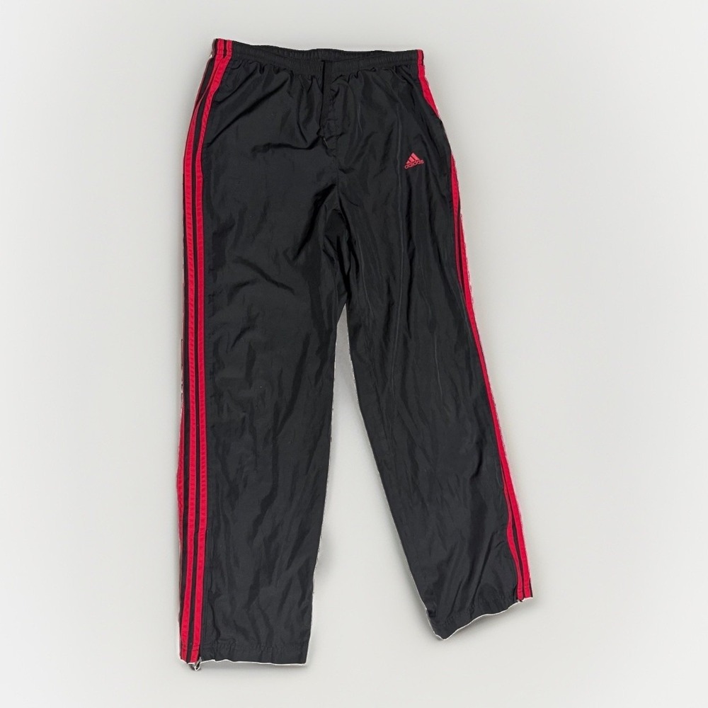 Adidas Vintage 2005 Track Pants Mens M Black Red 3-Stripe Ankle Zip